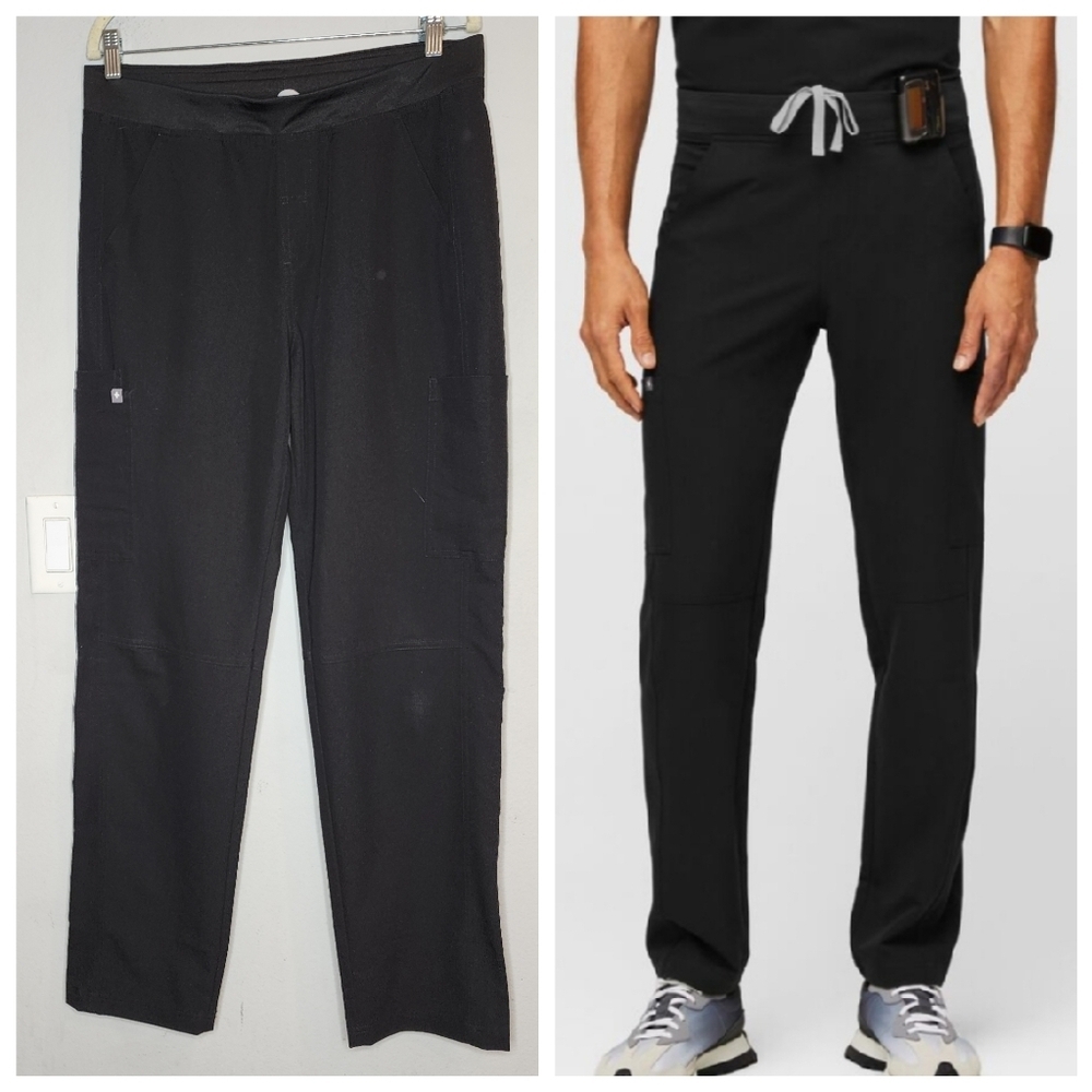 Figs Axim Cargo Black Scrub Pants Men's size Large 7 pockets